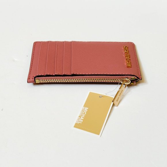 Michael Kors Jet Set Travel Top Zip Card Case Wallet Rose - Picture 4 of 9